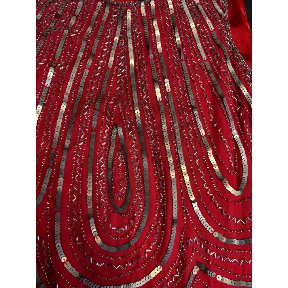 Parker NWT‎ Fuchsia Beaded Dress L Art Deco  Cocktail Party Holiday